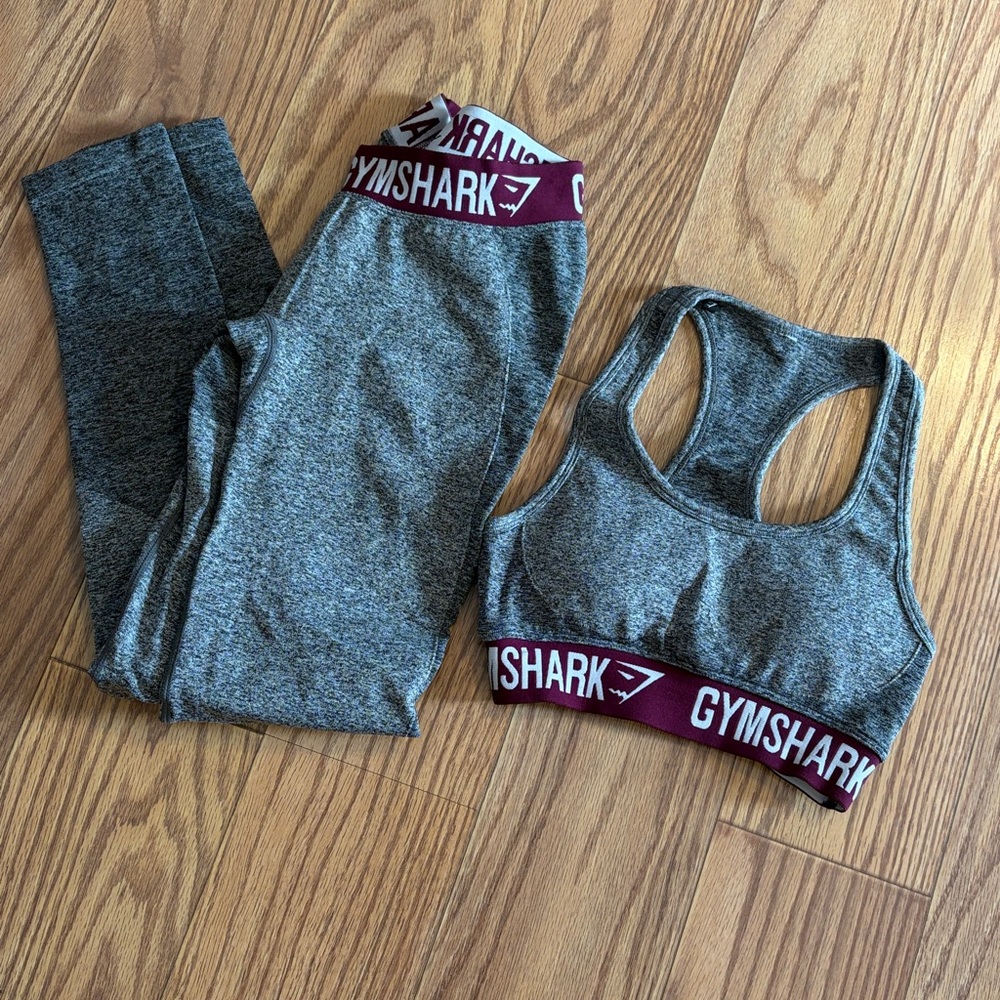 Gymshark Gray Leggings with Maroon Waistband